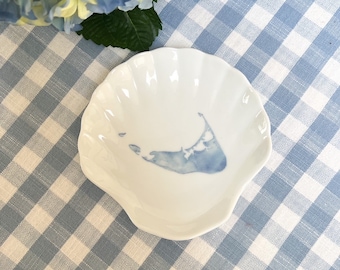 Nantucket Map Shell Trinket Dish: Coastal Home Decor