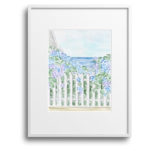 Ocean Hydrangeas Watercolor Art Print|Cape Cod|Poster|Painting|Decor|Cape and Islands|MAGift|Map|Painting|Cape Cod Gifts