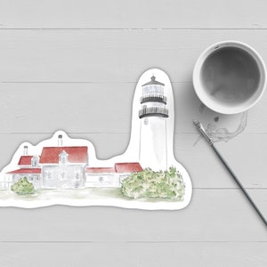 Autocollant Highland Lighthouse Truro Cape Cod|Nautique|Aquarelle|Le Cap et les îles|Autocollant|Phares de la Nouvelle-Angleterre|Étanche|Ordinateur portable|Sticker voiture