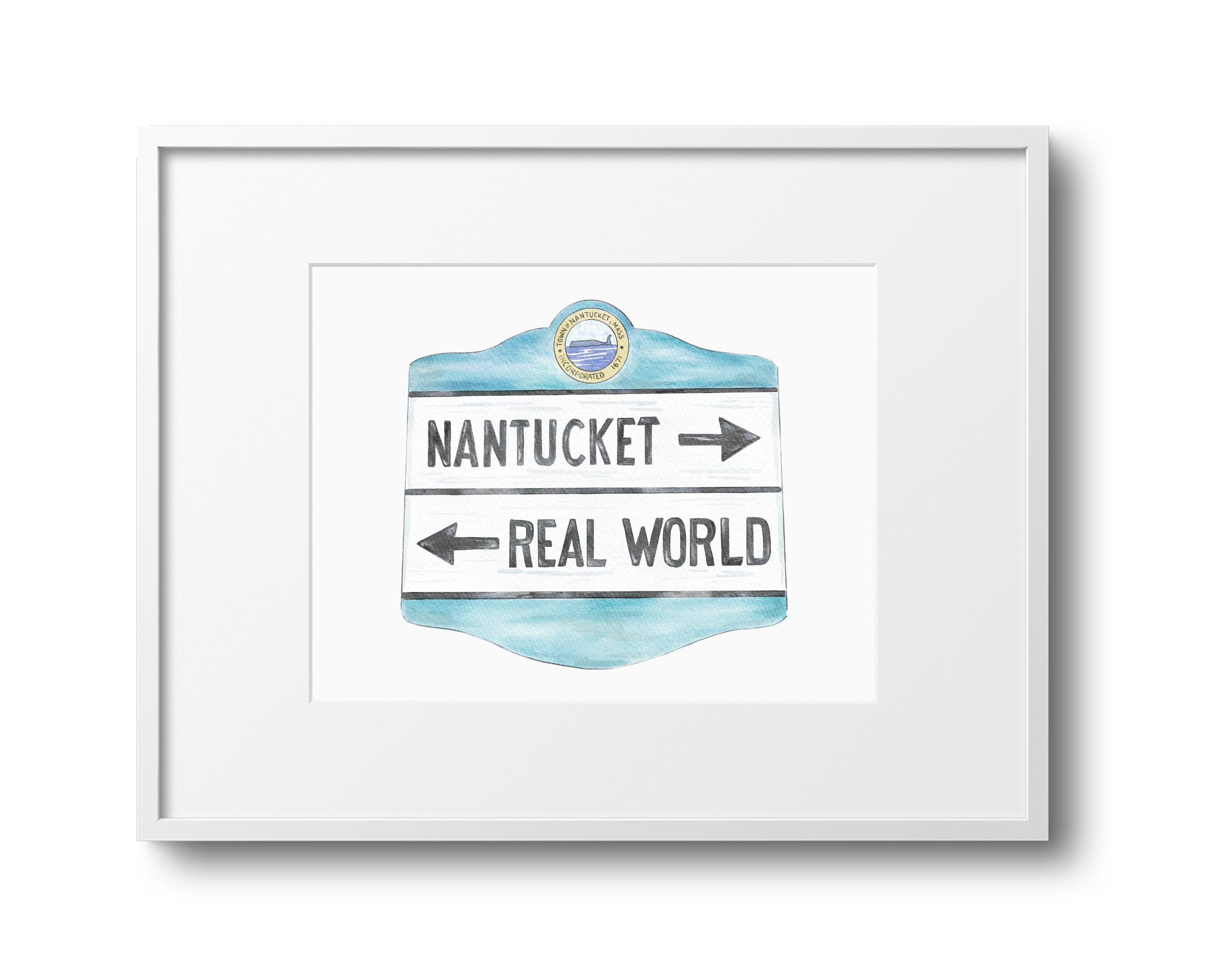 Nantucket/Real World Sign Watercolor Art Print|Coastal|Beach|Home|ACK|Wall Art|Summer|Nantucket Poster|Wall Hanging