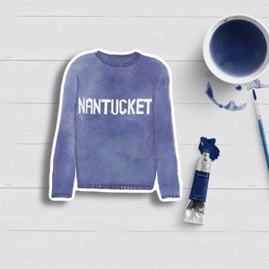 Nantucket Sweater Watercolor Sticker|Water and Weather Proof|Matte Laminated Finish|Scratch Resistant|Laptop Water Bottle Sticker|