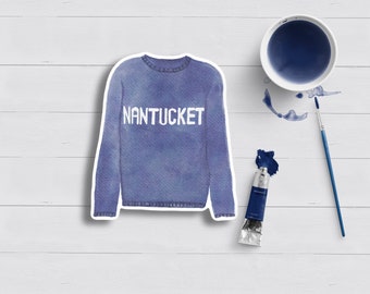 Nantucket Sweater Watercolor Sticker: Weatherproof Laptop Decal