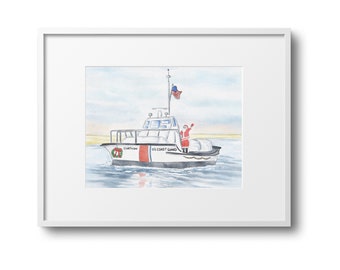 Santa Coast Guard Chatham Fish Pier Christmas Art Print: Cape Cod Coastal Wall Art