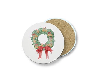 Christmas Wreath Coaster Set: Nantucket Basket Stone Absorbent Coasters