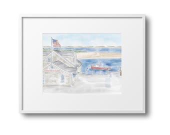 Chatham Fish Pier Watercolor Art Print: Cape Cod Wall Decor (8x10)
