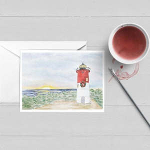 Le phare de Nauset à la carte de vœux de Noël | Art de Cape Cod| Décoration murale| Affiche| Imprimer| Aquarelle| Cadeau| Papeterie| Noël Nouvelle-Angleterre| Eastham (de)