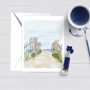 Carte de voeux du sentier des dunes de la côte de la Nouvelle-Angleterre|Cape Cod|Vignoble de Marthas|Nantucket|Papeterie|Carte pour notes|Aquarelle|