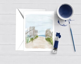 Coastal Dunes Watercolor Greeting Card: Cape Cod Notecard