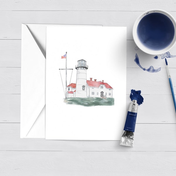 Chatham Lighthouse Cape Cod Note Card|Massachusetts|Watercolor|Greeting Card|Stationery|Boxed Card Set|Single Card|Gift|Cape&Islands