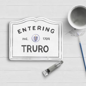 Sticker Entering Truro Cape Cod|Nautique|Aquarelle|Chatham|Harwich|Hyannis|Orléans|Wellfleet|Imperméable|Laminé mat|Bouteille d'eau pour ordinateur portable