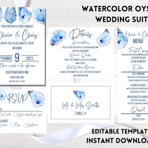 Nautical Oyster Invite|Instant Download|Editable Template|Wedding Suite|Stationary|Paper Goods|Wedding Menu|Seating cards|RSVP|Details Card