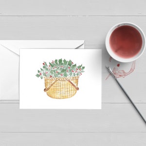 Nantucket Korb Holly Weihnachtskarte|Nantucket Print|Korb|Sommer|Karte|Kunst|ACK|Küstenschreibwaren|Geschenk|Neu England