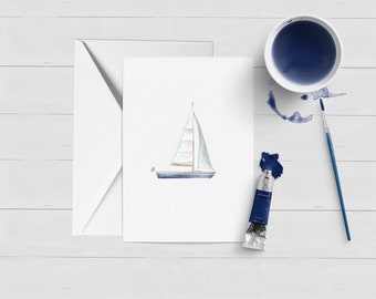 Tarjeta de velero/Acuarela/Tarjeta de notas/Papelería náutica/Navegación/Cabo Cod/Nantucket/Tarjeta de agradecimiento