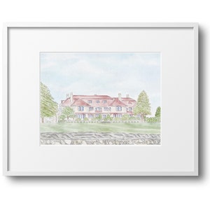 Impresión artística en acuarela de Ocean Edge Resort Mansion Brewster Cape Cod/Arte de Cape Cod/Póster/Pintura/Decoración/Cabo e islas/Boda/Regalo de Cape Cod