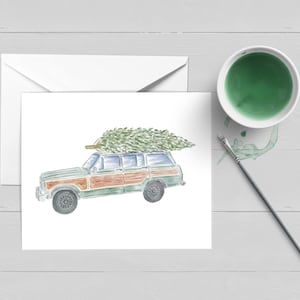 Vintage Wagoneer Baum Nantucket Weihnachtskarte|Nantucket Print|Korb|Sommer|Karte|Kunst|ACK|Küstenschreibwaren|Geschenk|Neuengland