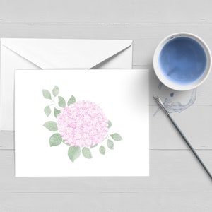 Carte de note côtière de fleurs d'hortensia rose|Aquarelle|Carte de voeux|Papeterie nautique|Cape Cod|Cadeau de Nantucket|Carte de remerciement