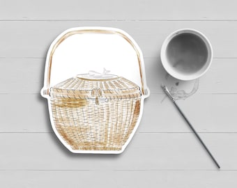 Nantucket Lightship Basket Watercolor Sticker: Cape Cod Nautical Decal