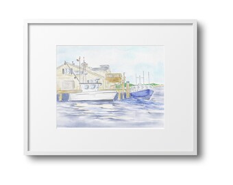Chatham Fish Pier Watercolor Art Print: Cape Cod Wall Decor (8x10)