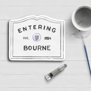 Sticker signe Entering Bourne Cape Cod|Nautique|Aquarelle|Chatham|Harwich|Hyannis|Orléans|Wellfleet|Étanche|Bouteille d'eau pour ordinateur portable