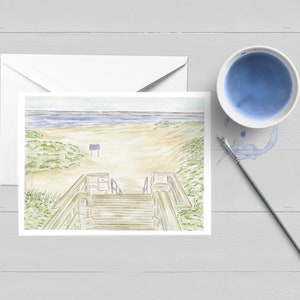 Carte de voeux de plage du phare de Chatham|Cape Cod|Papeterie|Coffret|Carte simple|Cadeau|Le Cap et les îles|Vierge|Remarque|Peinture d'hortensias|