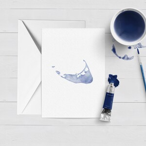 Cartão de notas do mapa de Nantucket | Aquarela | Cartão de felicitações | Artigos de papelaria náuticos | Conjunto de cartões em caixa | ACK | Cartão único | Presente | Cabo e Ilhas