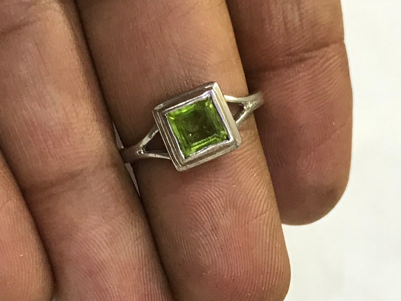 Square shape natural peridot ring in 925 sterling solid silver