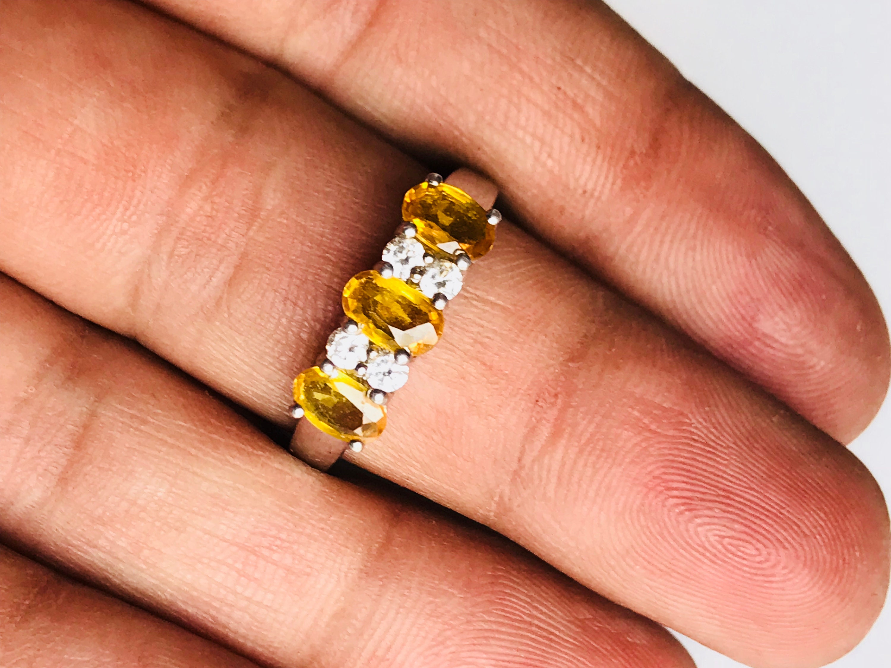 Natural Yellow Sapphire Ring With Diamonds in 925 Sterling Etsy UK