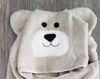 Hooded towel children. Hooded towel kids. Hooded towel babies. Beige bear towel. Hooded animal towel. Hooded beach towel. personalized towel