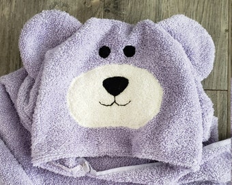 Bear hooded towel,personalized kids hooded towel, hooded animal towel,personalized hooded towel,baby hooded bear towel,lavender towel