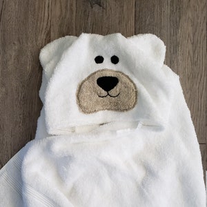 Hooded towel, personalized towel, white polar bear towel,hooded beach towel,hooded bear towel toddler,hooded animal towel,white bear towel image 1