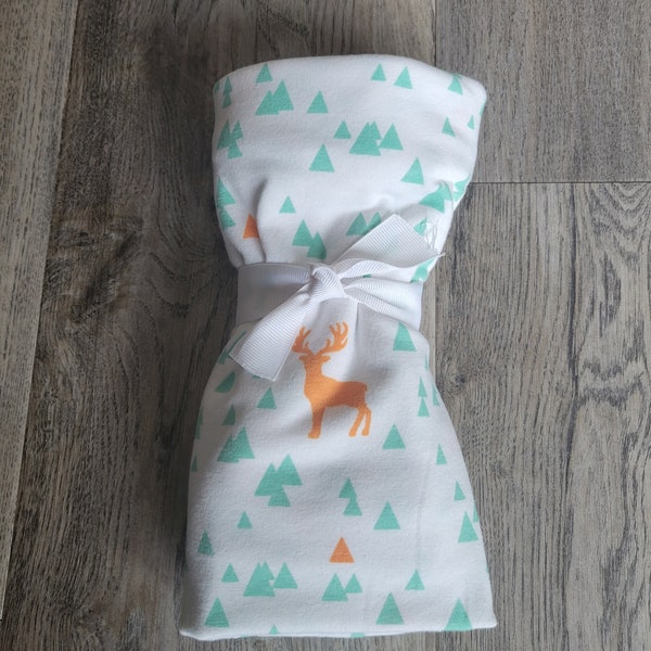 Buck baby boy swaddle blanket. Teal and orange baby boy blanket. Stretchy baby swaddle.  Fall baby blanket.  Christmas baby swaddle.