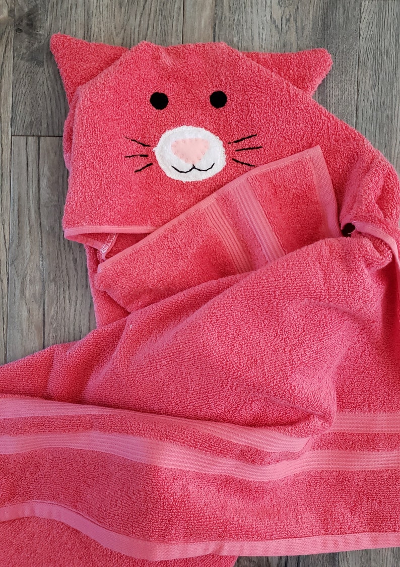Hooded cat bath towel. Kitty bath towel with hood. coral pink Etsy