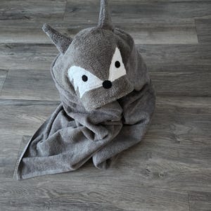 Personalized Gray Fox Hooded Towel: Cotton Blend Kids Bath Towel
