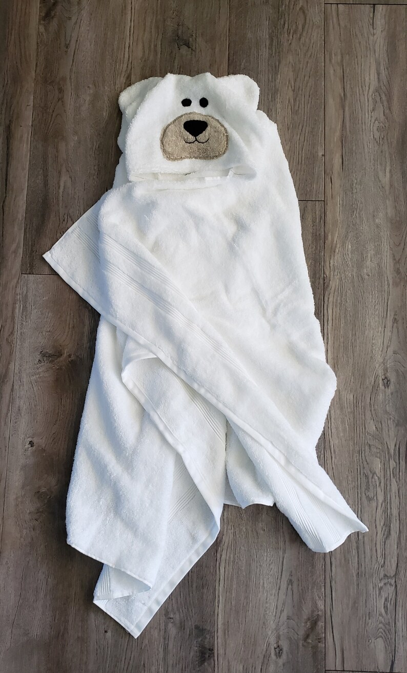 Hooded towel, personalized towel, white polar bear towel,hooded beach towel,hooded bear towel toddler,hooded animal towel,white bear towel image 2