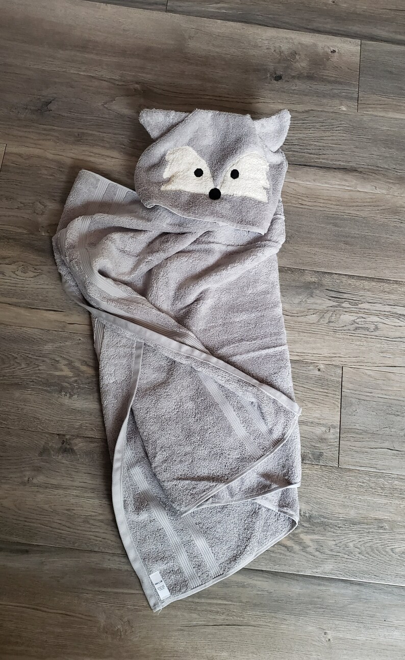 Hooded gray fox towel. Hooded animal towels. Hooded towels Etsy