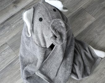 Gray Elephant Hooded Towel for Kids, Personalized Cotton Bath Towel