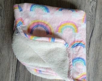 Mini minky blanket. Rainbow blanket. Take along blanket. Warm cozy cotton flannel lovey blanket. Cotton flannel blanket. Rainbow blanket