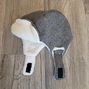 Girls&#39; Wool Trapper Hat: Black & White, Minky Lined Earflap Beanie