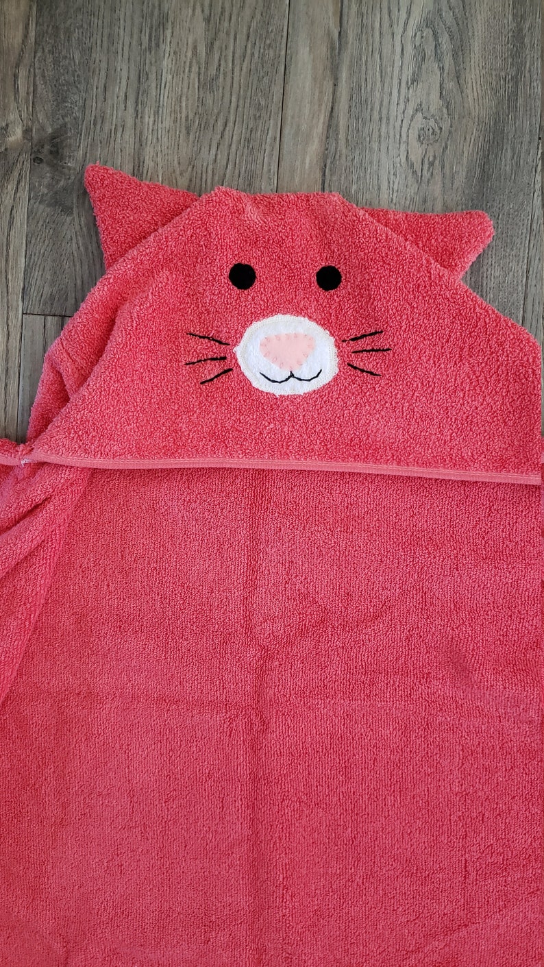 Hooded cat bath towel. Kitty bath towel with hood. coral pink Etsy