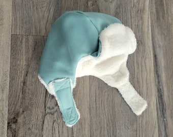 Kids winter hat/kids winter hat with earflaps/Blue trapper hat/ Lil yooper hat/ seafoam green winter hat/kids bomber hat. Warm winter hat