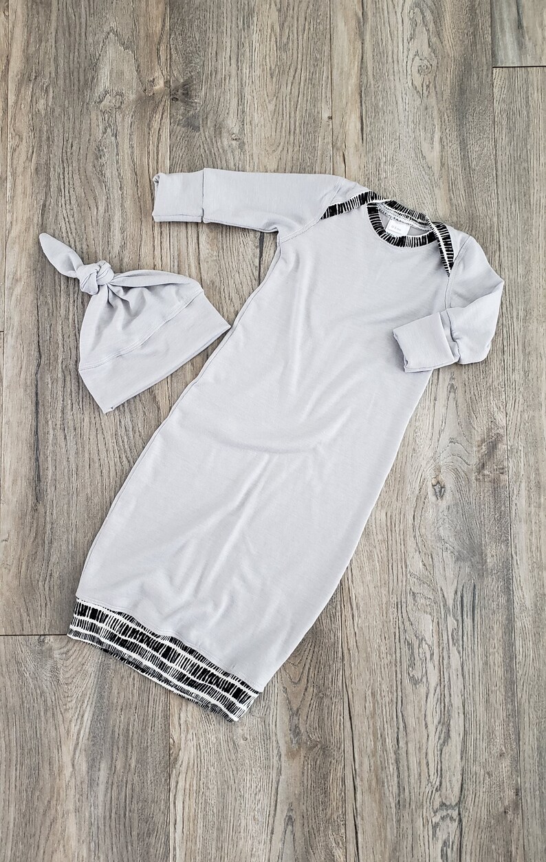 Gray baby boy clothes Baby boy sleep sack Baby boy homecoming gown Baby boy gown and hat set Baby Boy Spring clothes Boy sleep gown