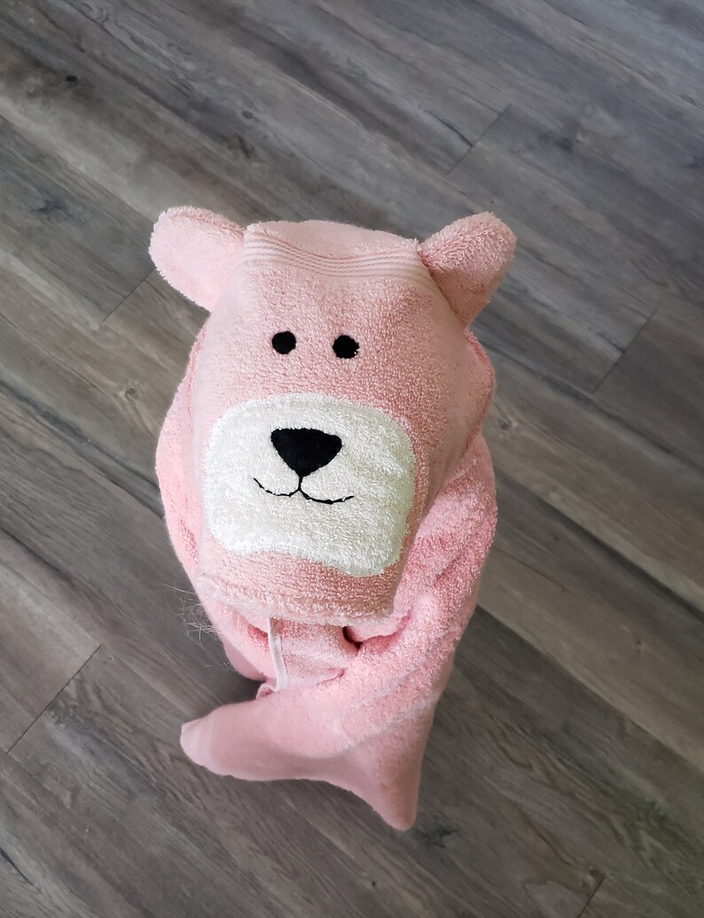 Hooded animal towel. Hooded bear towel. Pink hooded bath Etsy