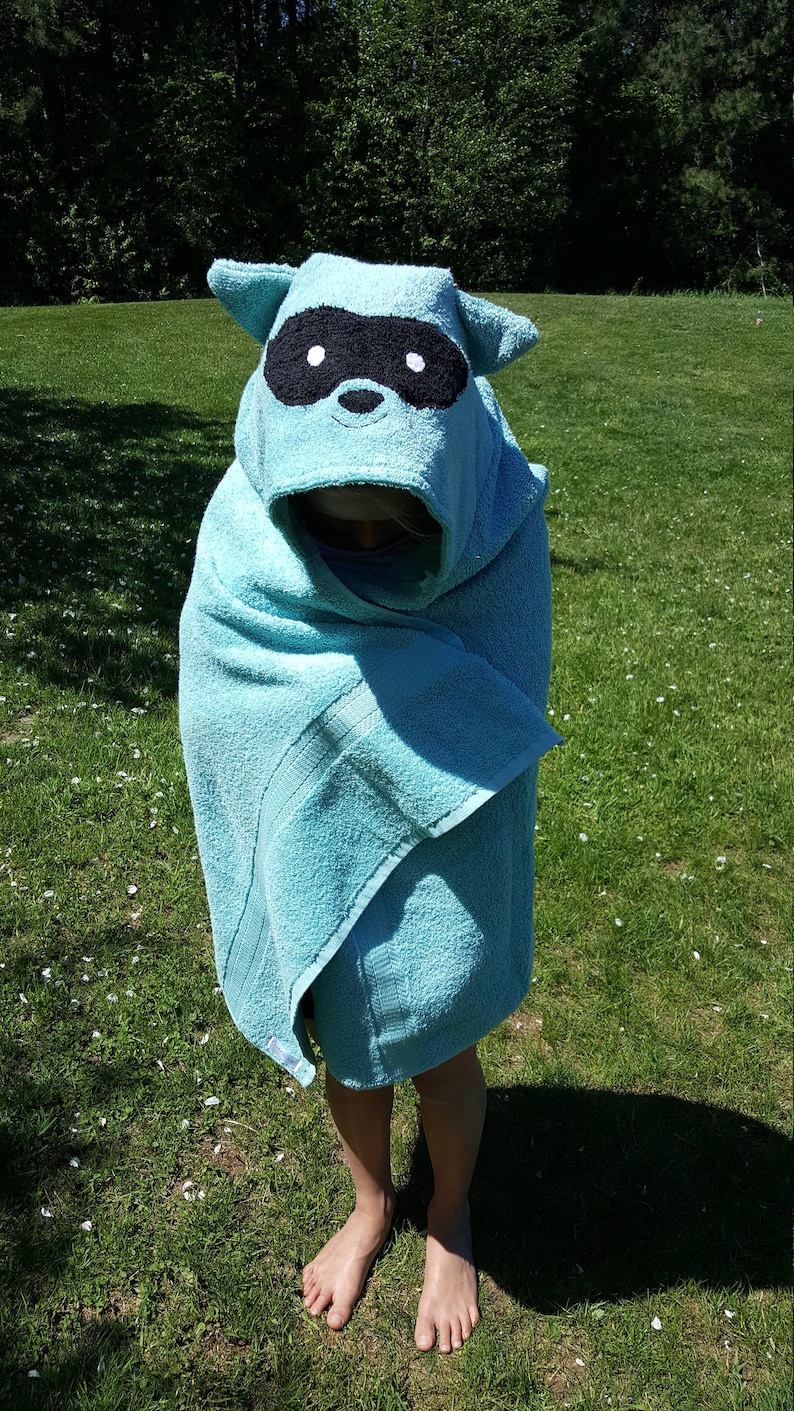 Racoon Hooded towel,hooded animal towel for babies toddlers kids.teal hooded bath towel,childrens birthday gift,PERSONALIZED hooded towel