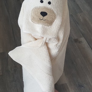 Hooded towel, personalized towel, white polar bear towel,hooded beach towel,hooded bear towel toddler,hooded animal towel,white bear towel image 4