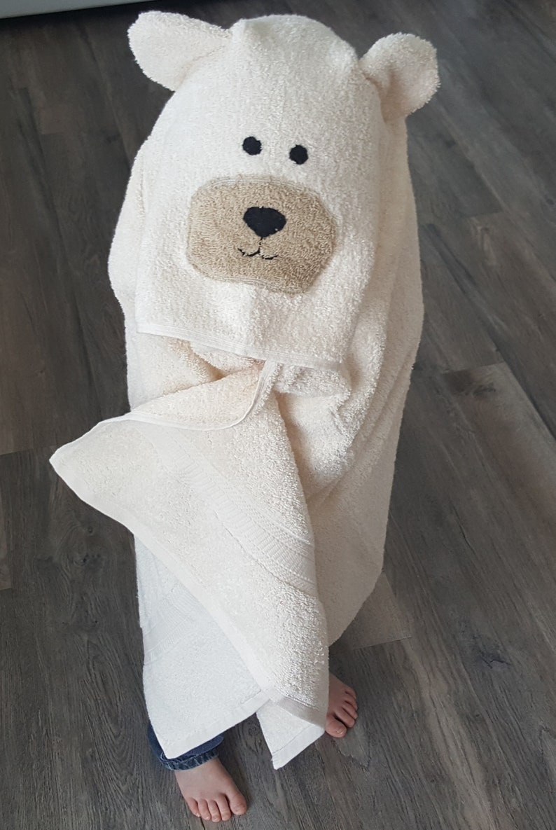 Hooded towel, personalized towel, white polar bear towel,hooded beach towel,hooded bear towel toddler,hooded animal towel,white bear towel image 4