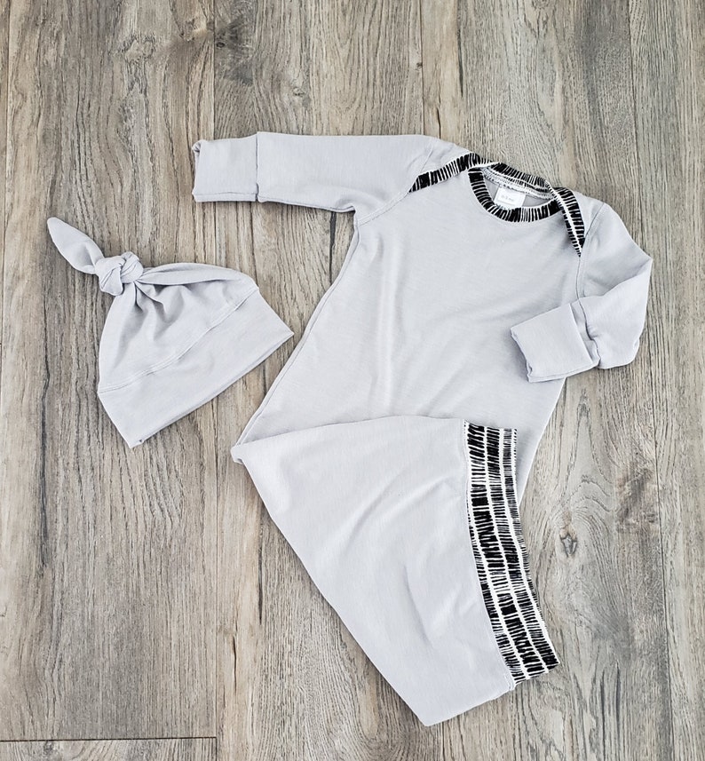 Gray baby boy clothes Baby boy sleep sack Baby boy homecoming gown Baby boy gown and hat set Baby Boy Spring clothes Boy sleep gown