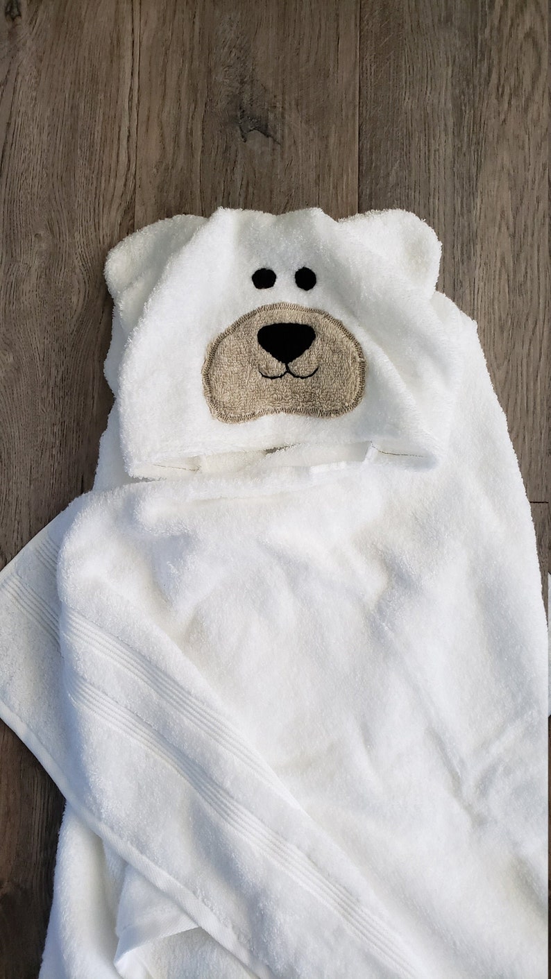 Hooded towel, personalized towel, white polar bear towel,hooded beach towel,hooded bear towel toddler,hooded animal towel,white bear towel image 1