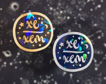 Xe / Xem (Starry Pronouns) | LGBTQI Holographic Glitter Vinyl Sticker | LGBTQ Community | Aesthetic Stationery