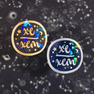 Xe / Xem (sterrenachtige voornaamwoorden) | LGBTQI holografische glitter vinylsticker | LGBTQ-gemeenschap | Esthetische briefpapier