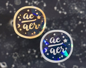 Ae / Aer (Starry Pronouns) | Holographic Vinyl Sticker | LGBTQ Community | Aesthetic Stationery